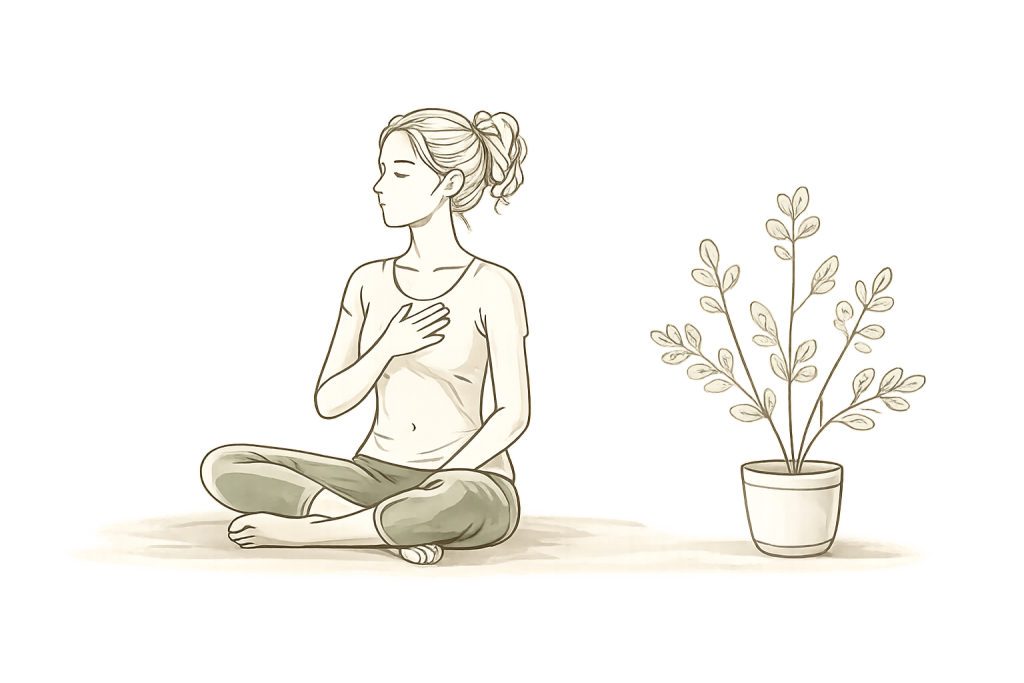 Befele figyelő hölgy, aki meditál és megnyugtatja magát
