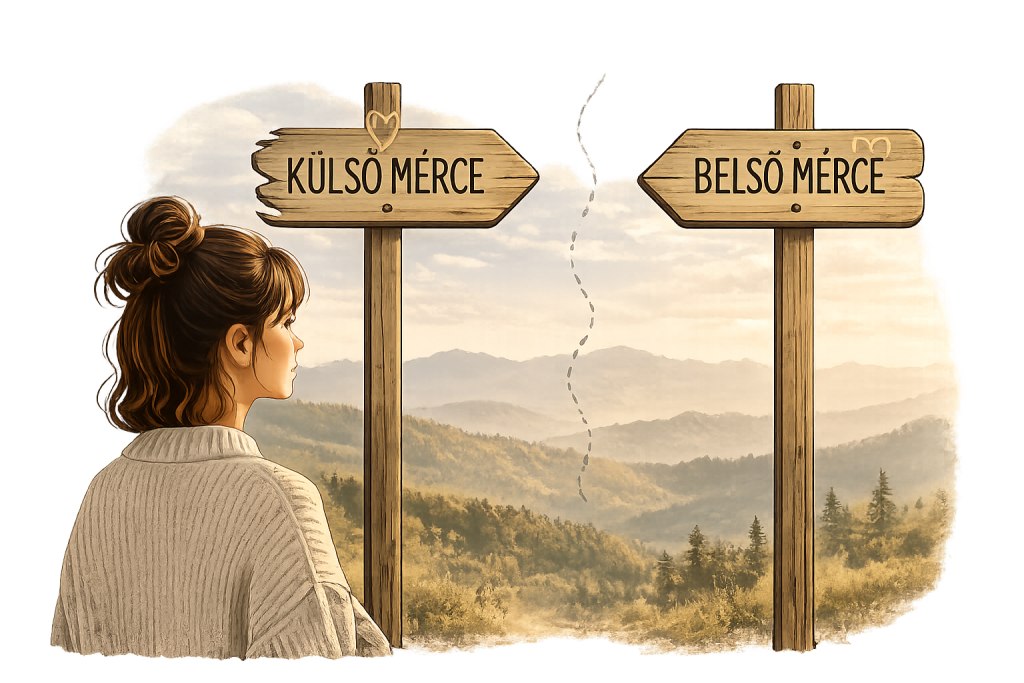 a lány kifele tekint a átjra, és azon gondolizik hogy innkább belső vagy külső elvárásoknak szeretne megfelelni